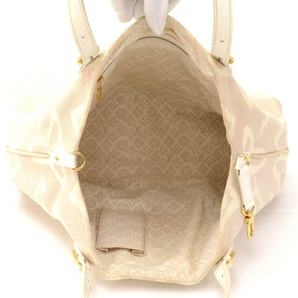 Louis Vuitton Tahitienne Cabas White Leather x Baby Beige Canvas Tote Handbag For Sale 6
