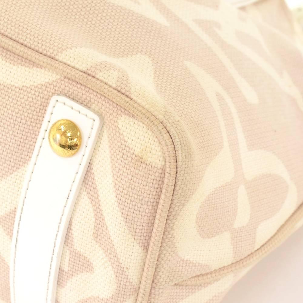 Louis Vuitton Tahitienne Cabas White Leather x Baby Beige Canvas Tote Handbag For Sale 3