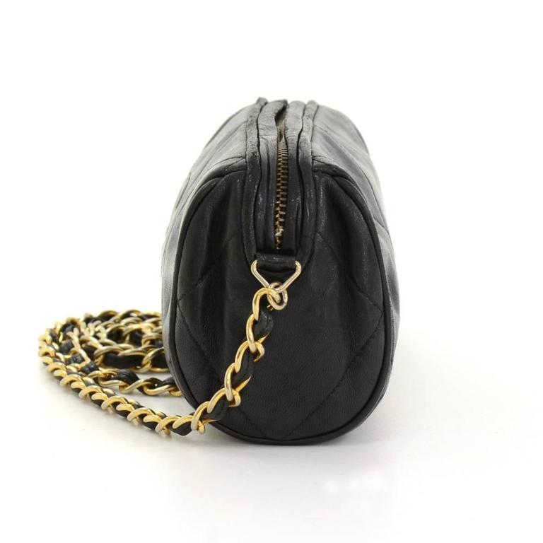 Vintage Chanel Black Quilted Leather Fringe Mini Pouch Bag at 1stDibs