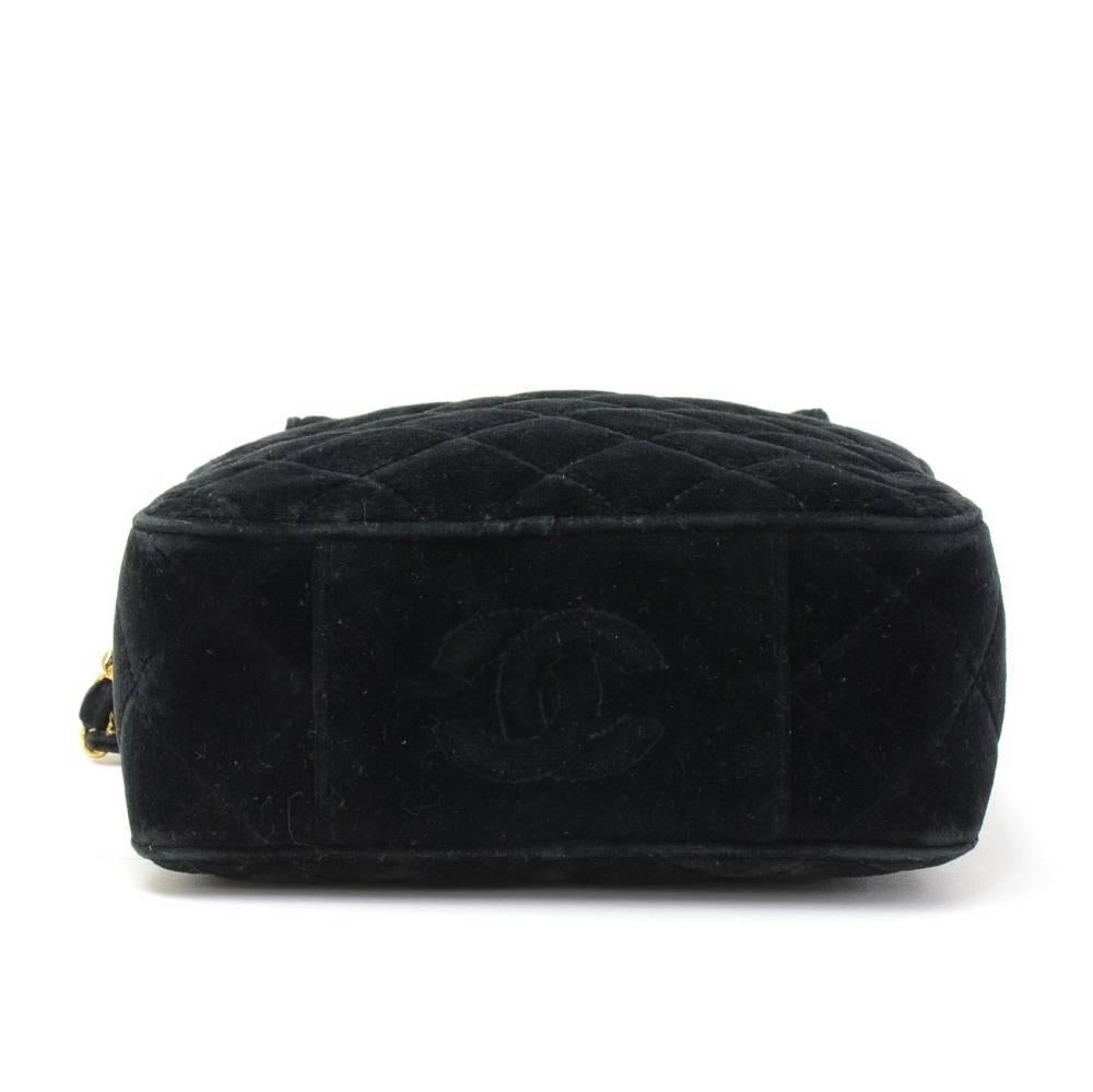 Chanel 8inch Black Quilted Velvet Leather Party Hand Bag 2