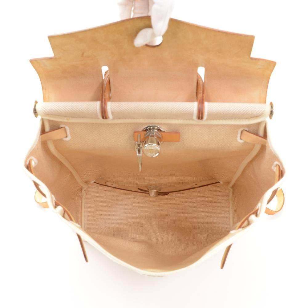 Hermes Herbag Ado 2 in 1 Beige Canvas Brown Leather Backpack Bag 1