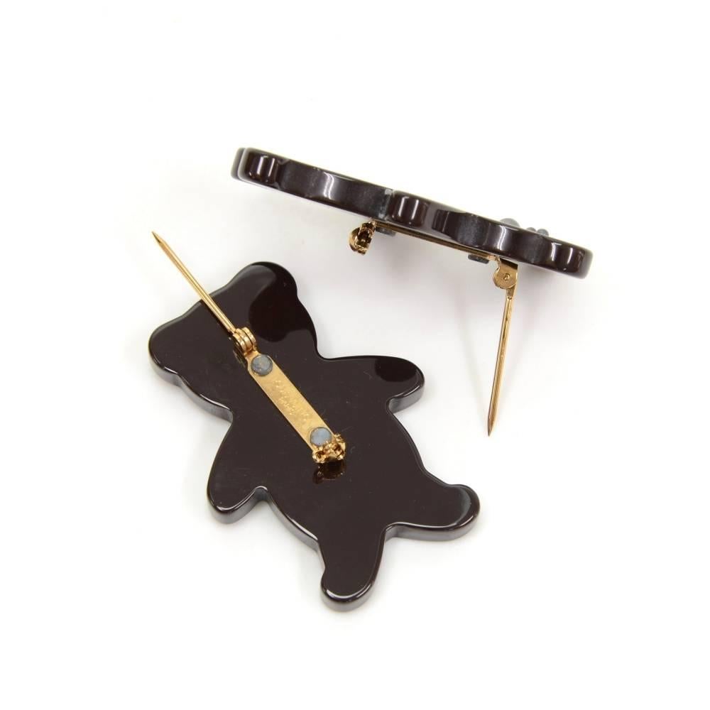 Orange Louis Vuitton Teddy Bear Motif Monogram + Damier Pin Brooch Set