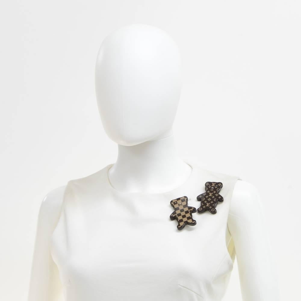 Women's Louis Vuitton Teddy Bear Motif Monogram + Damier Pin Brooch Set