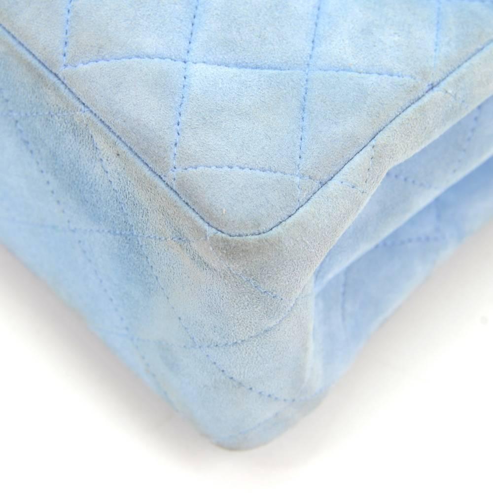 Chanel Light Blue Quilted Suede Leather Flap Hand Bag 3