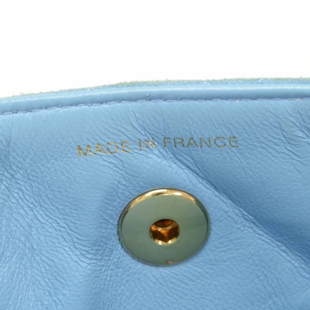 Chanel Light Blue Quilted Suede Leather Flap Hand Bag 4