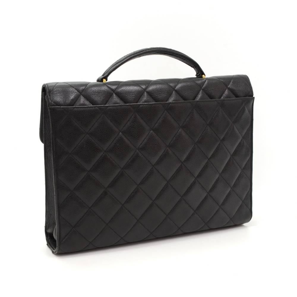 Chanel Black Quilted Caviar Leather Large Briefcase Hand Bag In Good Condition In Fukuoka, Kyushu