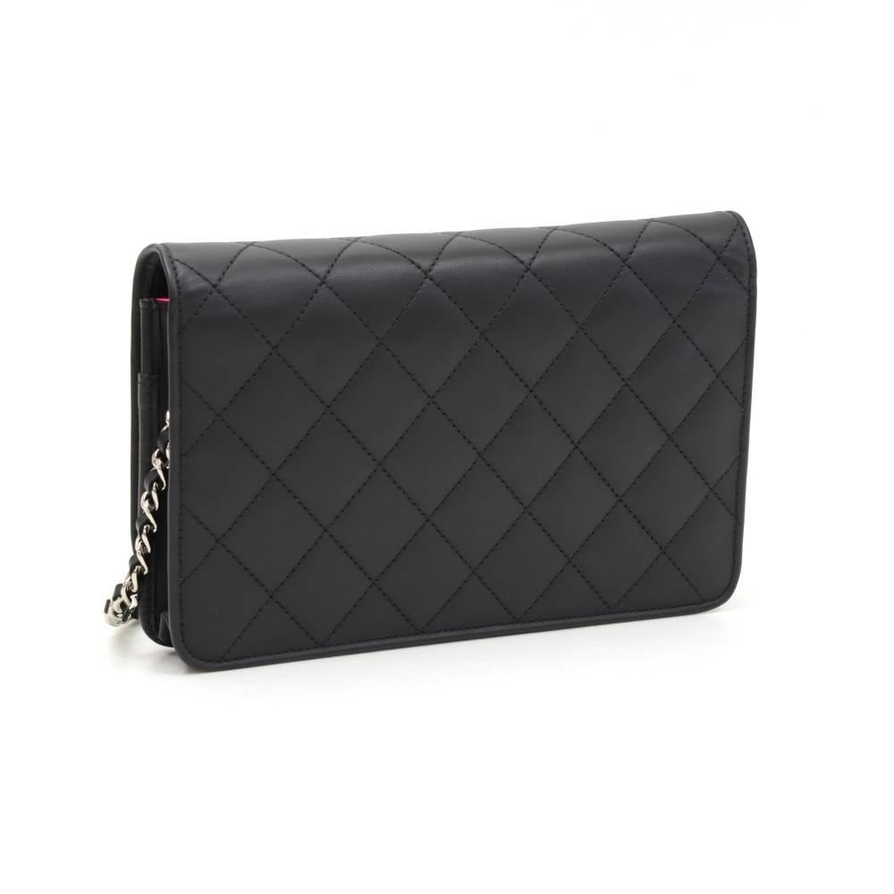 Chanel Cambon Black Quilted Leather Wallet On Long Shoulder Chain In Excellent Condition In Fukuoka, Kyushu