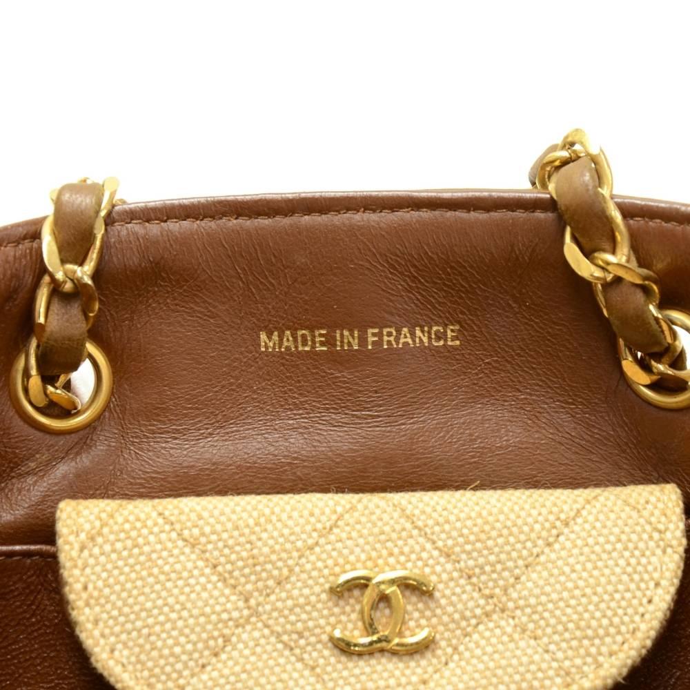 Vintage Chanel Brown Quilted Leather x Canvas Mini Bucket Hand Bag 4