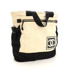 Chanel Travel Line Black x White Jacquard Nylon Tote Backpack Bag