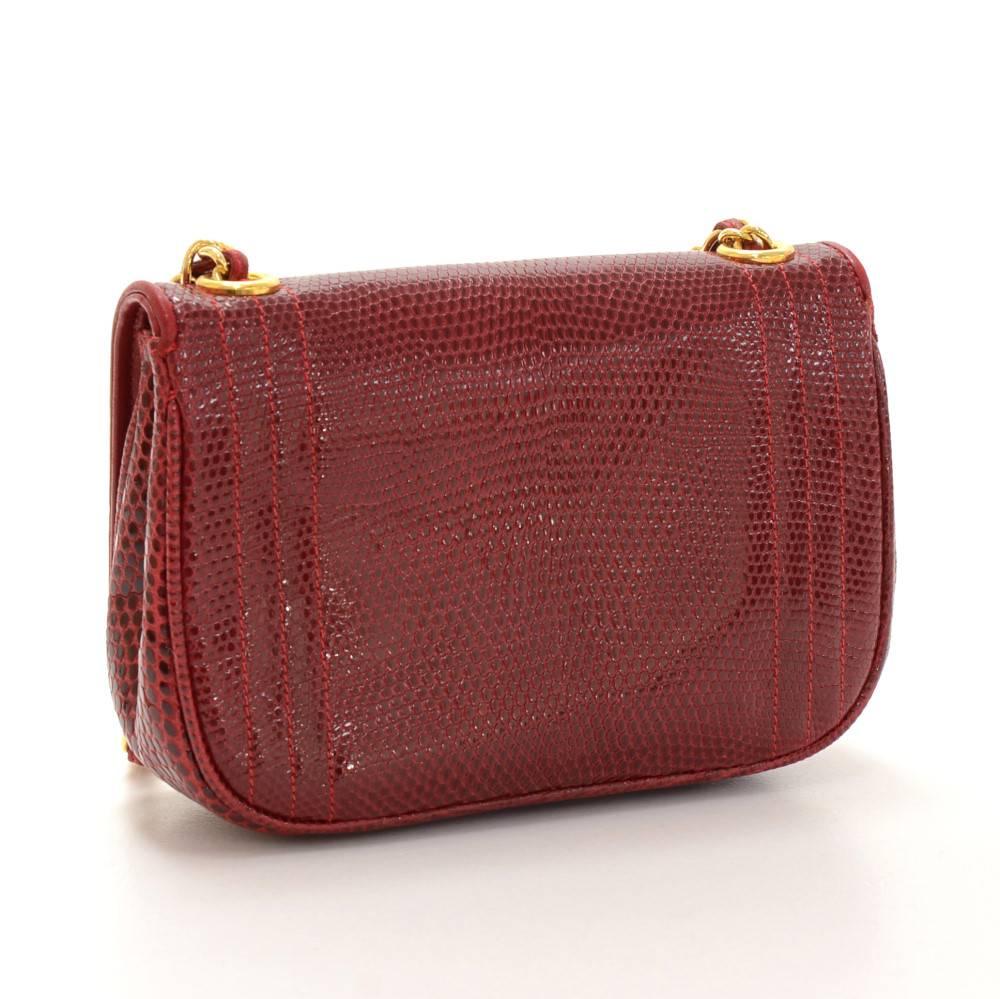 Brown Vintage Chanel Red Lizard Leather Shoulder Mini Flap Bag