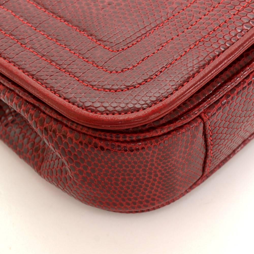 Vintage Chanel Red Lizard Leather Shoulder Mini Flap Bag 2