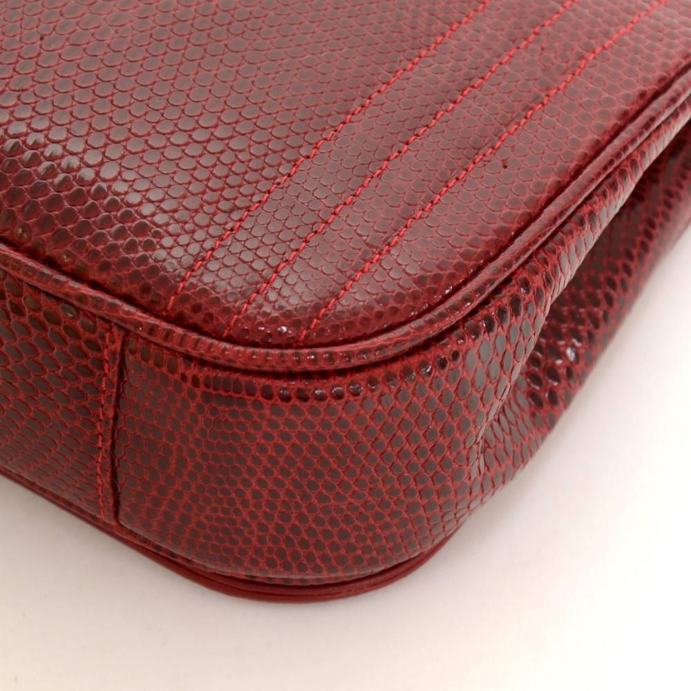 Vintage Chanel Red Lizard Leather Shoulder Mini Flap Bag 3