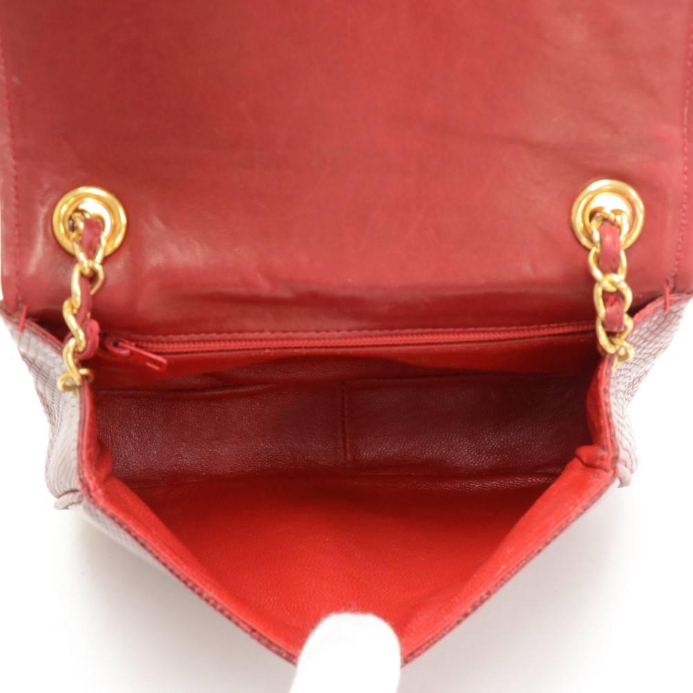 Vintage Chanel Red Lizard Leather Shoulder Mini Flap Bag 5