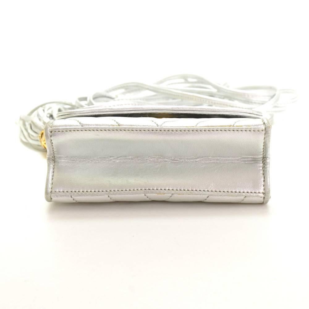 Vintage Chanel Flap Silver Metallic Quilted Leather Fringe Mini Shoulder Bag 2