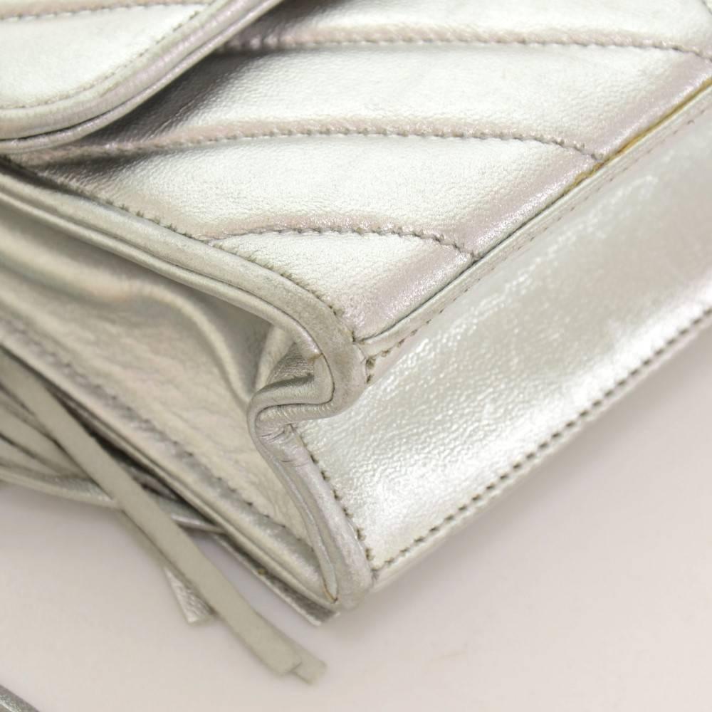 Vintage Chanel Flap Silver Metallic Quilted Leather Fringe Mini Shoulder Bag 3