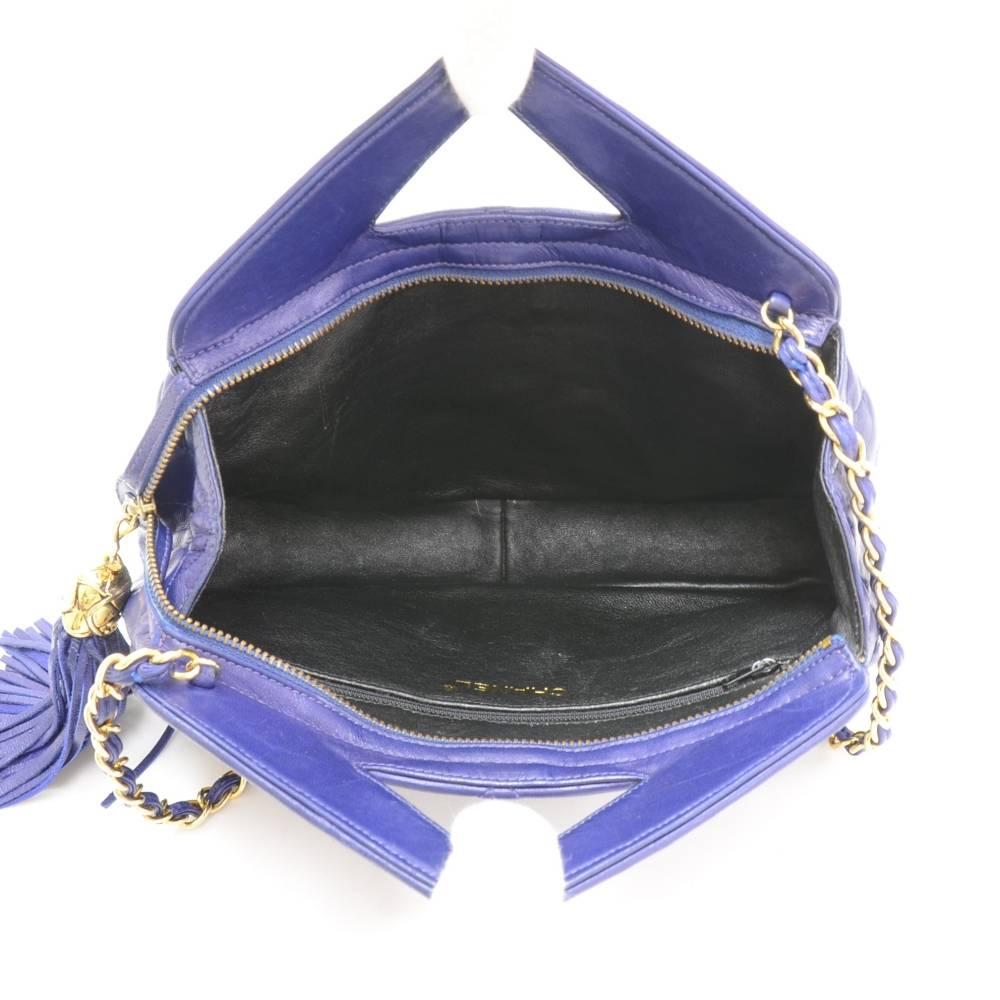 Vintage Chanel Navy Blue Quilted Leather Fringe Shoulder Bag 5