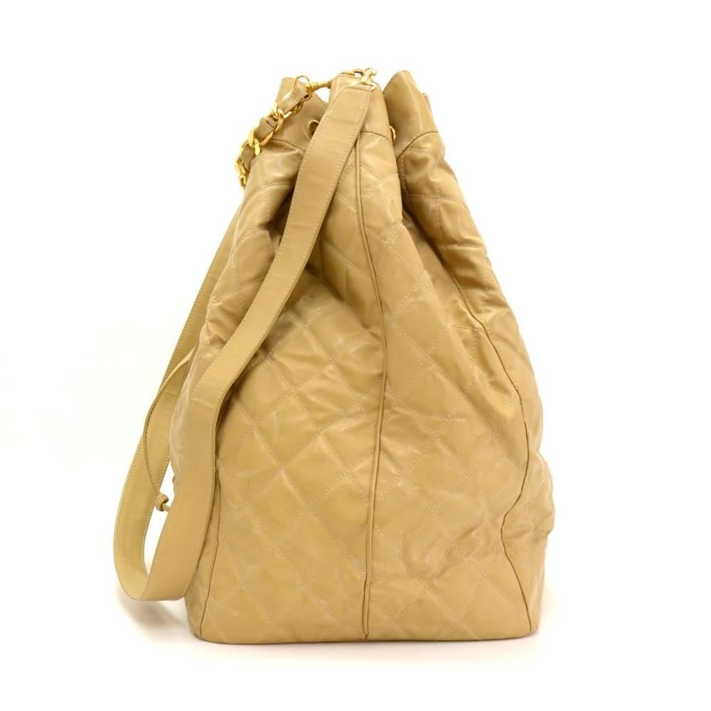 Women's Chanel Bucket Beige Quilted Nylon XLarge Shoulder Bag