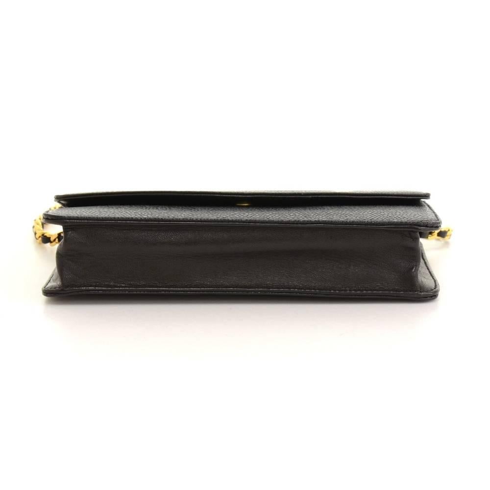 Chanel Black Caviar Leather Wallet On Long Shoulder Chain 2