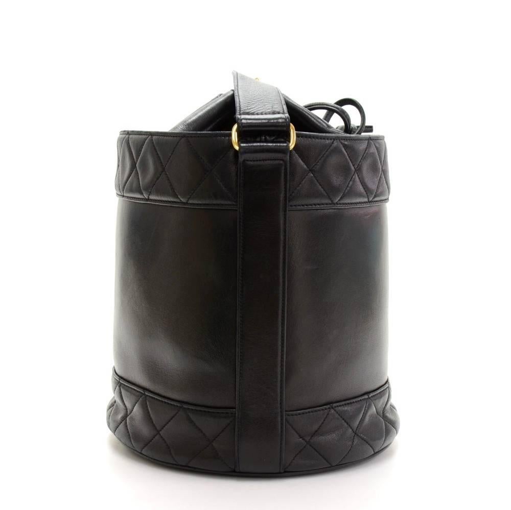 Vintage Chanel Black Lambskin Leather Shoulder Bucket Bag 1