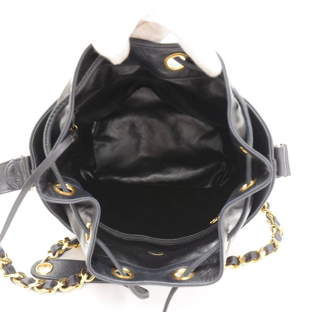 Vintage Chanel Black Lambskin Leather Shoulder Bucket Bag 4