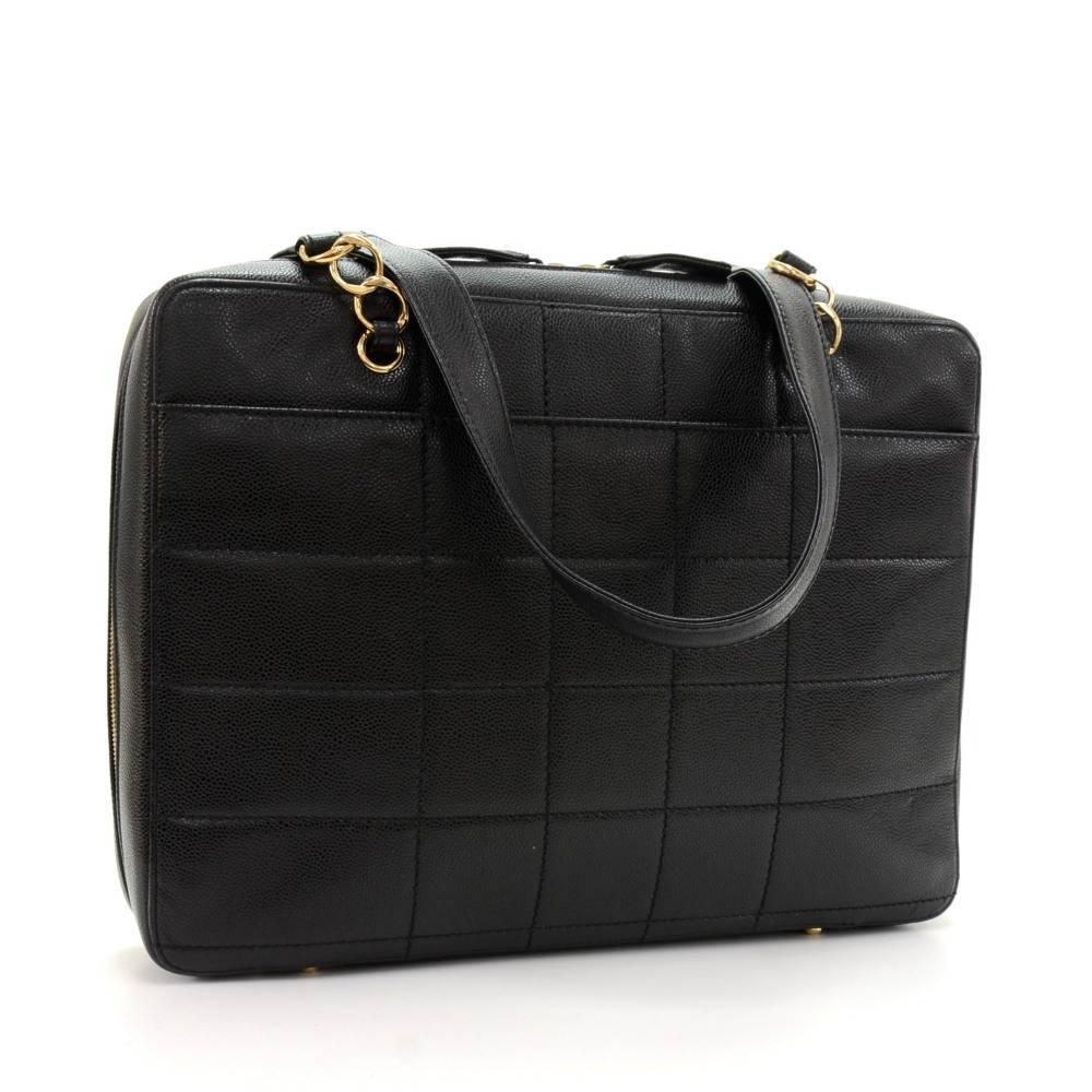 Chanel Black Quilted Caviar Leather Large Laptop Bag In Excellent Condition In Fukuoka, Kyushu