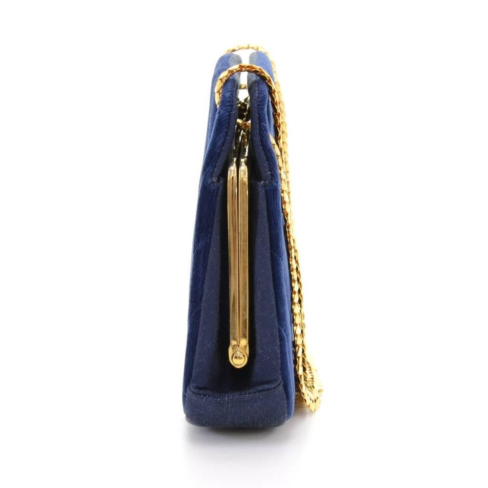 Women's Chanel Blue Navy Quilted Velvet Shoulder Party Bag For Sale