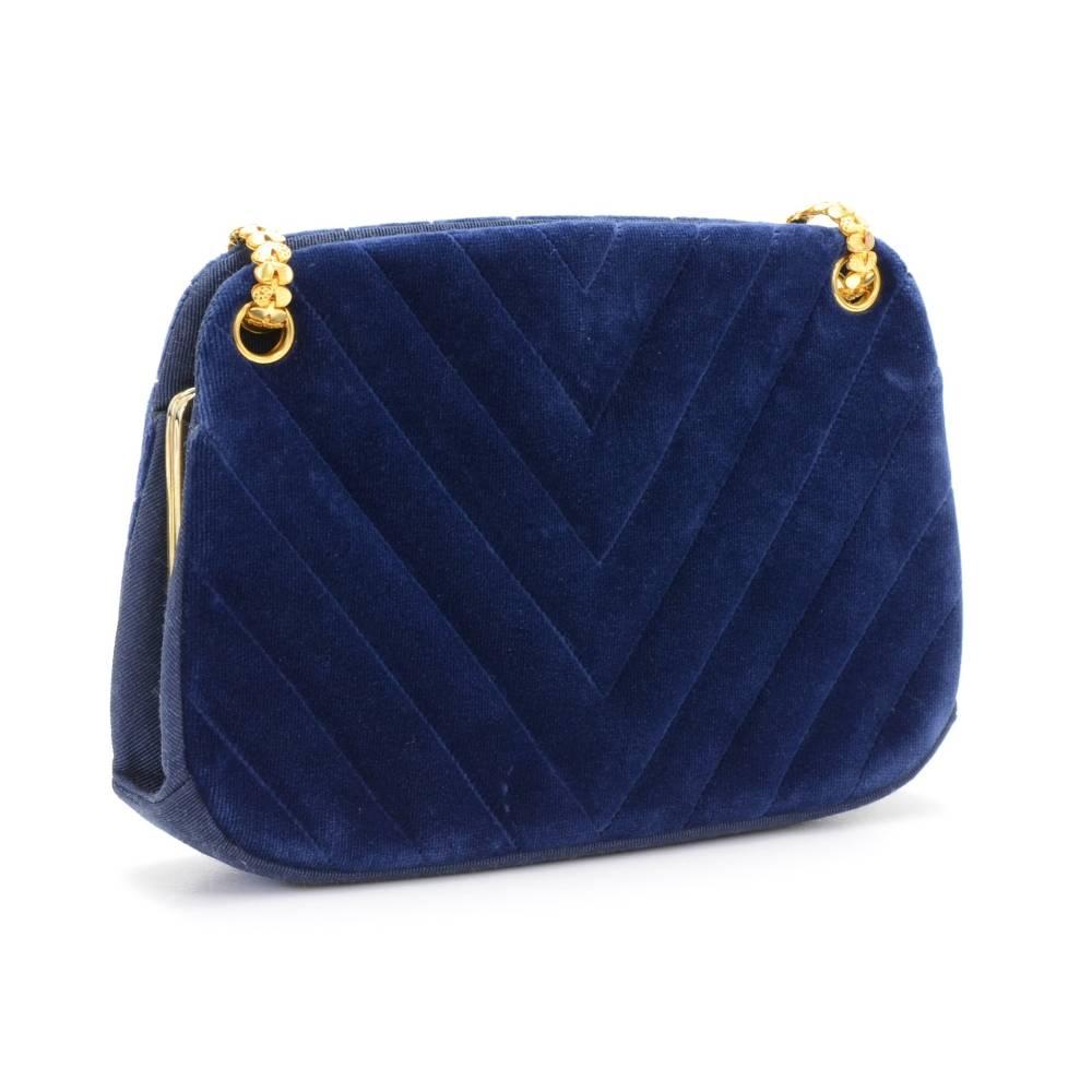 Black Chanel Blue Navy Quilted Velvet Shoulder Party Bag For Sale