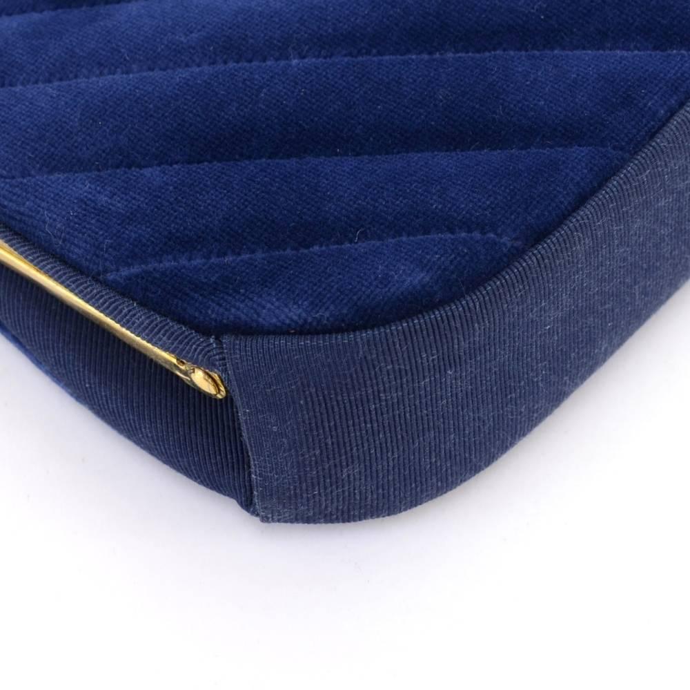 Chanel Blue Navy Quilted Velvet Shoulder Party Bag For Sale 3