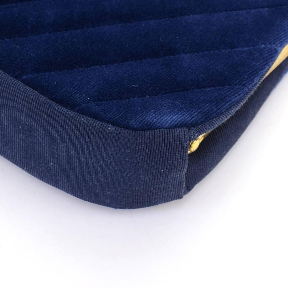 Chanel Blue Navy Quilted Velvet Shoulder Party Bag For Sale 2