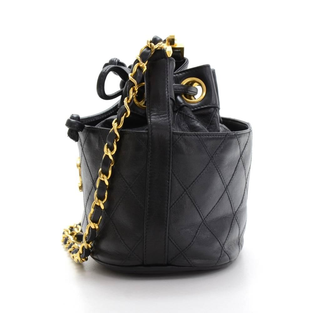 Vintage Chanel Black Quilted Leather Mini Bucket Shoulder Bag 1