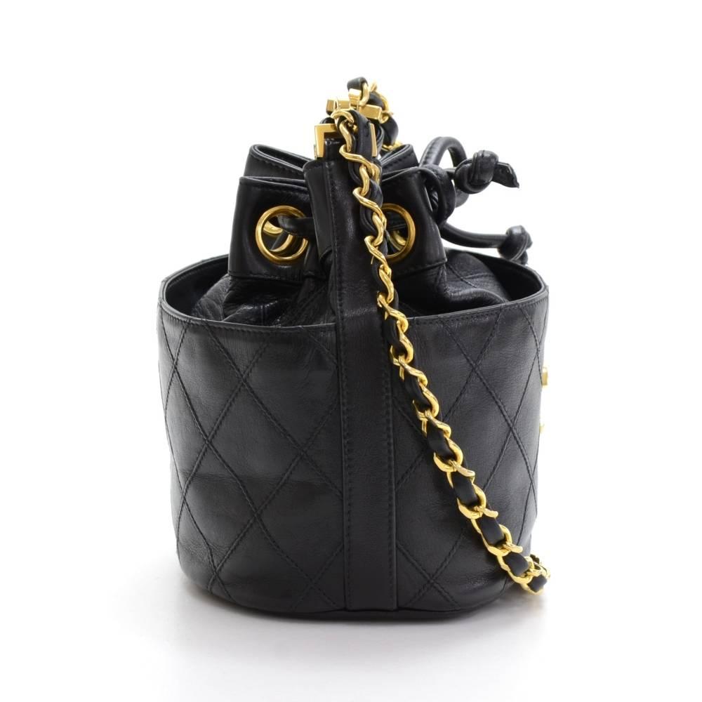 Women's Vintage Chanel Black Quilted Leather Mini Bucket Shoulder Bag
