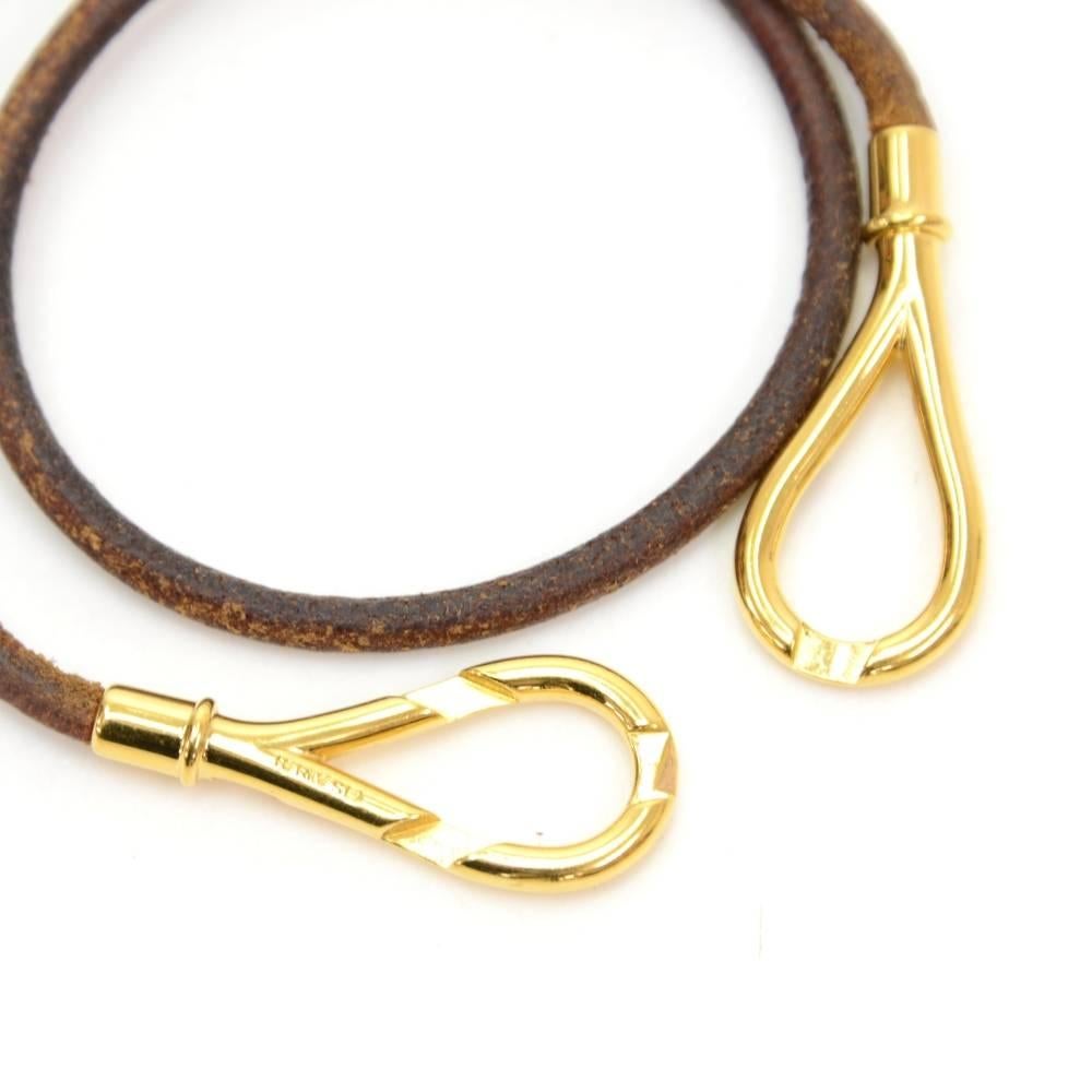 Hermes Atame Dark Brown Leather x Gold Tone Double Bracelet In Excellent Condition In Fukuoka, Kyushu