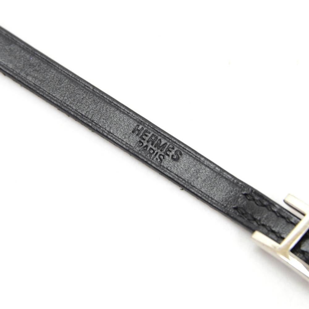 Hermes Api III Black Leather Silver Tone H Logo Long Wrap Bracelet 3