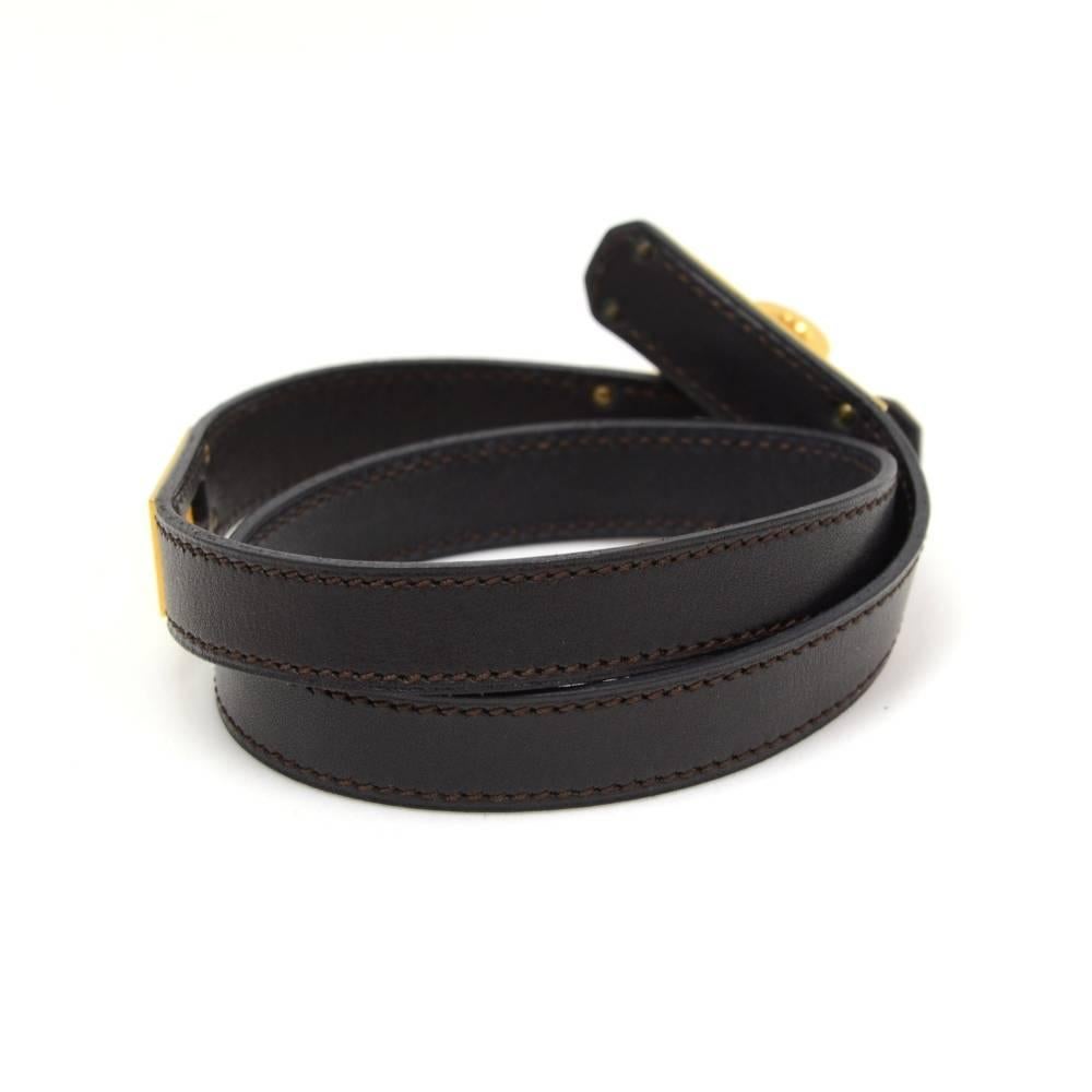 Hermes Kelly Double Tour Black Leather x Gold Tone Bracelet In Excellent Condition In Fukuoka, Kyushu