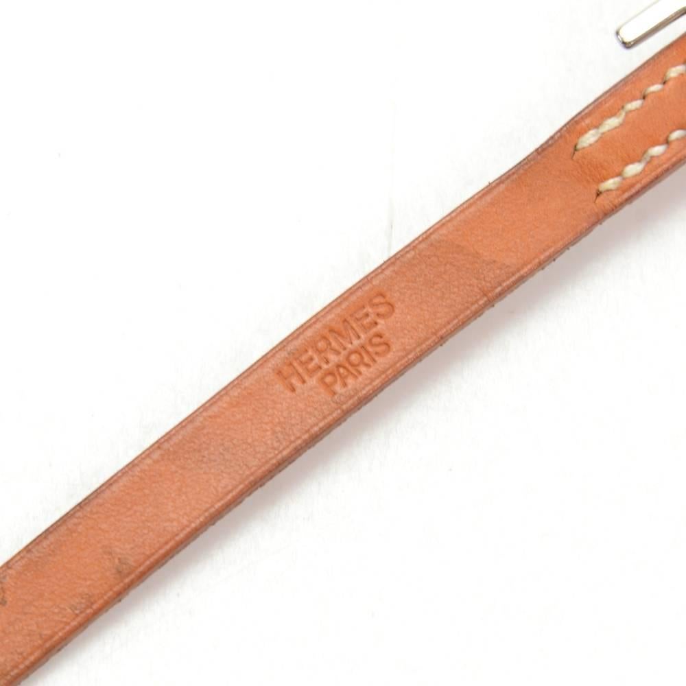 Hermes Api III Brown Leather Silver Tone H Logo Bracelet 4