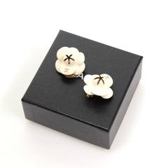 Chanel White Enamel Camelia Earrings CC