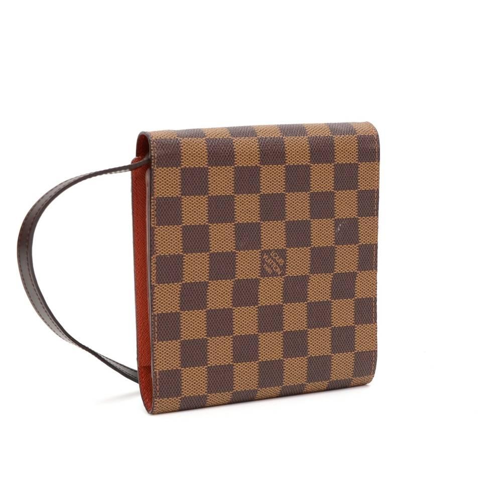 Brown Louis Vuitton Ebene Damier Canvas CD Case Holder + Strap For Sale