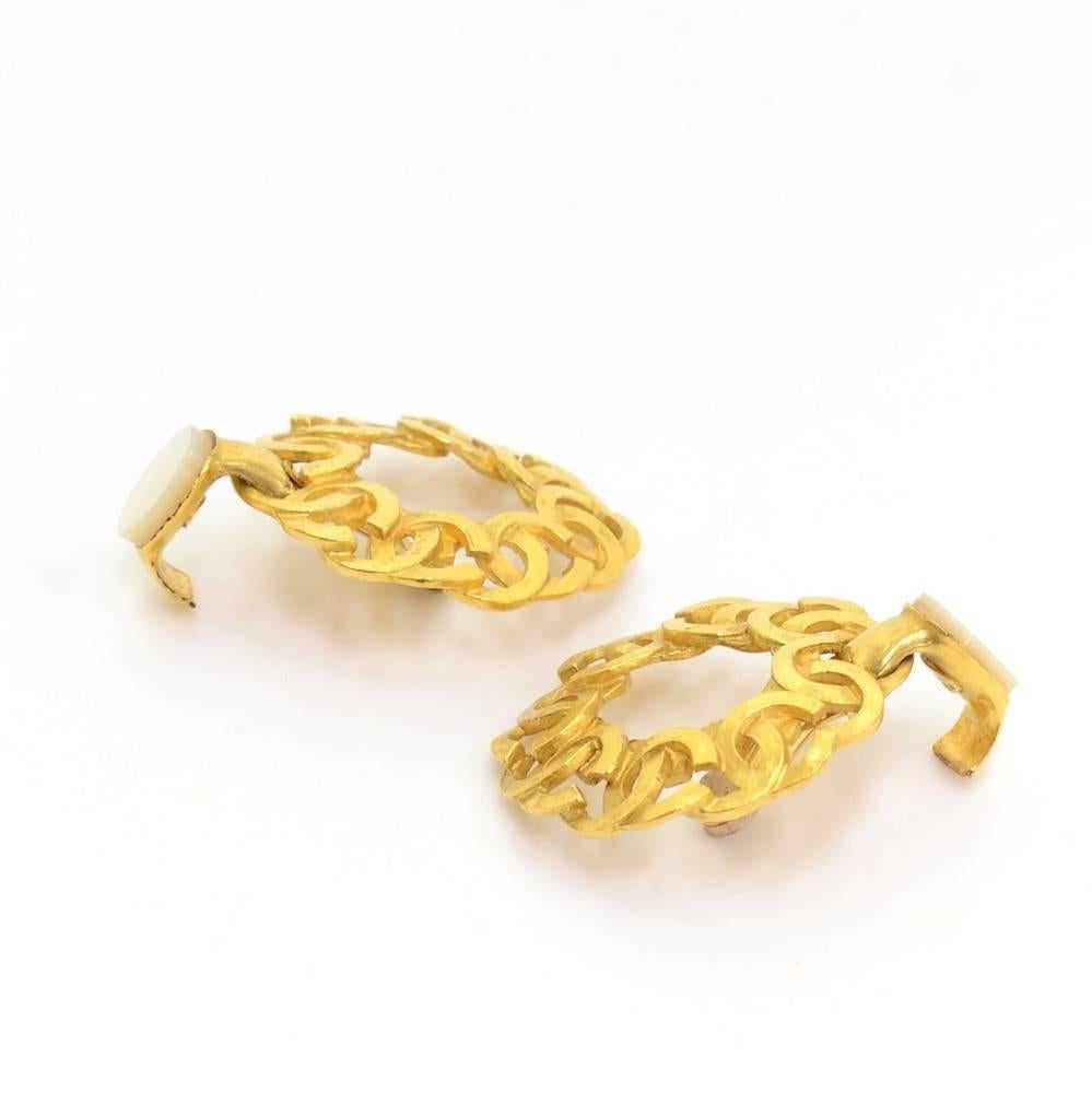 Women's Vintage Chanel Gold Tone CC Logo Large Dangling Earrings