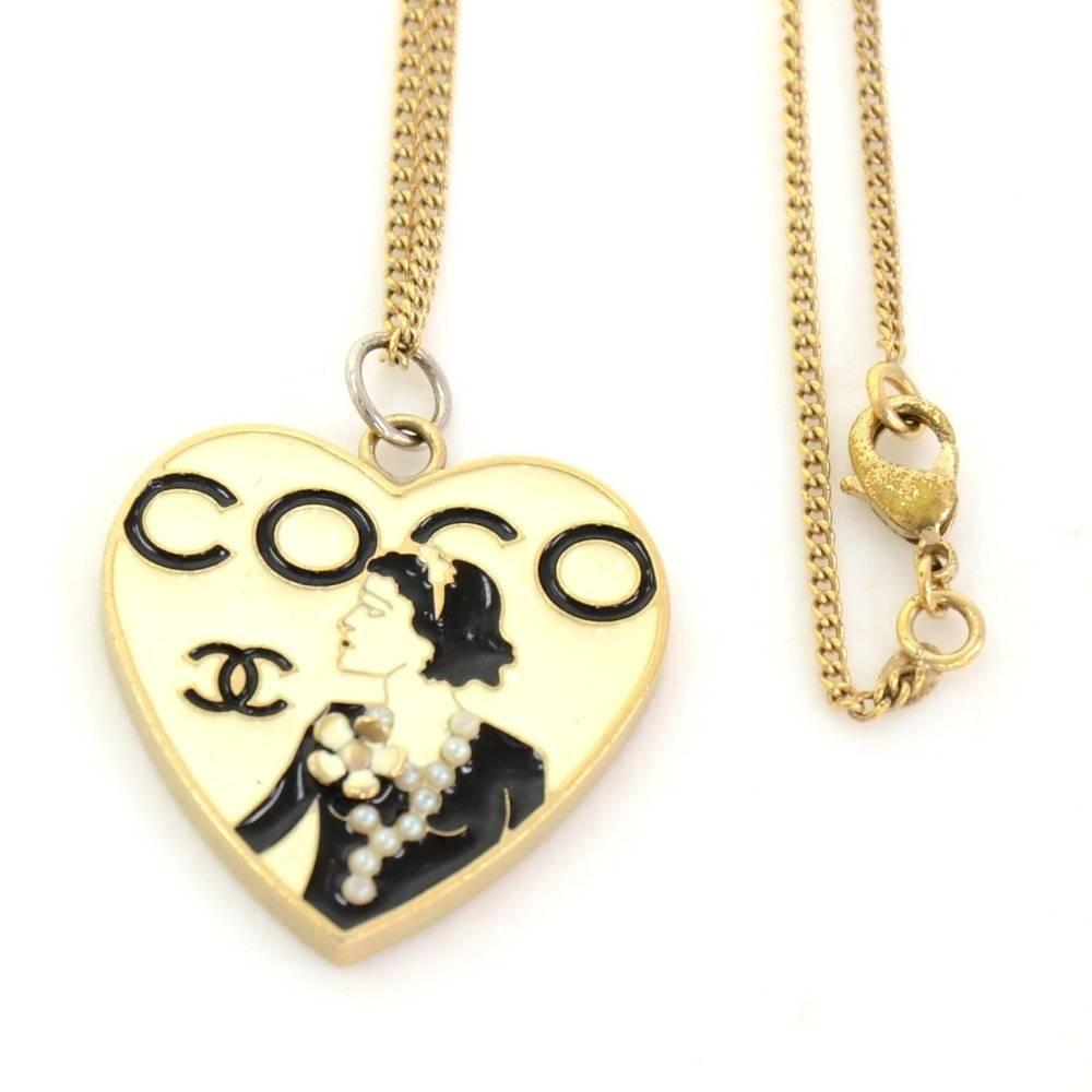 Chanel CoCo Heart Shaped Pendant Gold Tone Necklace In Good Condition In Fukuoka, Kyushu