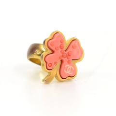 Chanel Pink Camellia Gold Tone Ring