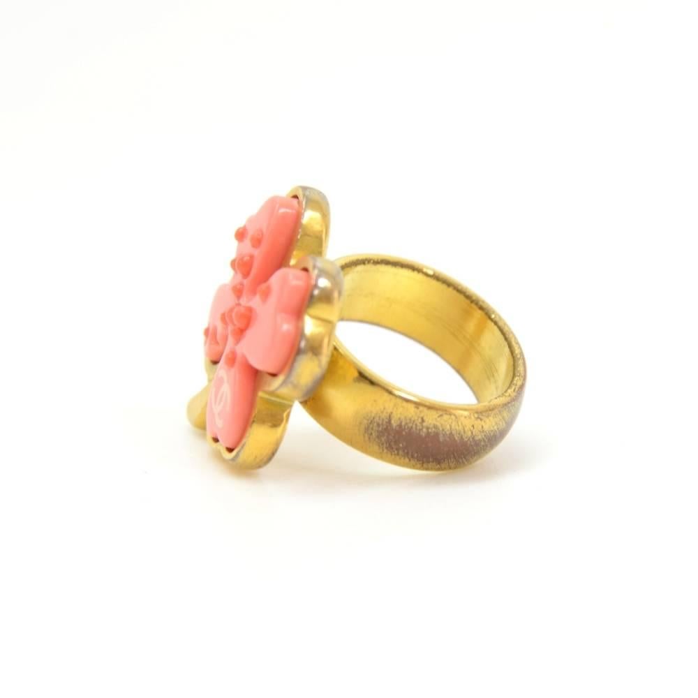 Orange Chanel Pink Camellia Gold Tone Ring For Sale