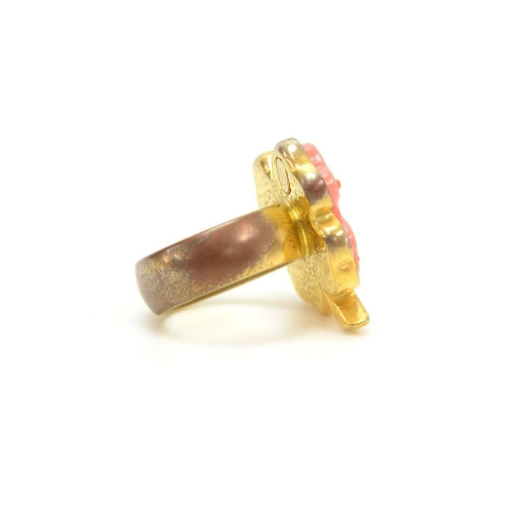 Chanel Pink Camellia Gold Tone Ring In Good Condition For Sale In Fukuoka, Kyushu