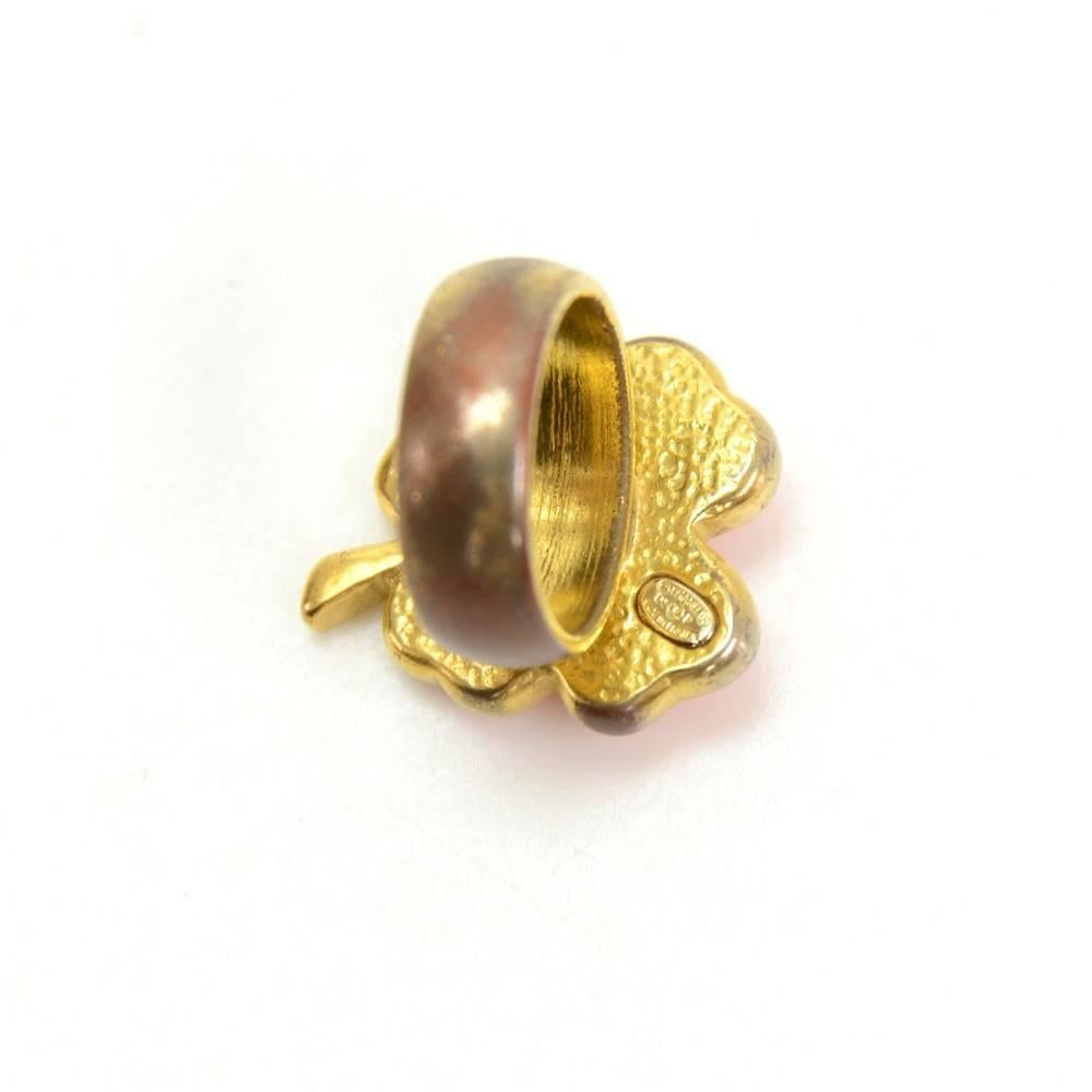 Chanel Pink Camellia Gold Tone Ring For Sale 1