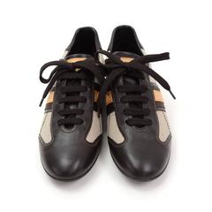 Louis Vuitton Dark Brown Leather x Canvas Sneakers Made in Italy Size 341/2