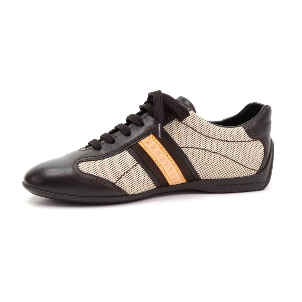 Women's Louis Vuitton Dark Brown Leather x Canvas Sneakers Made in Italy Size 341/2 For Sale