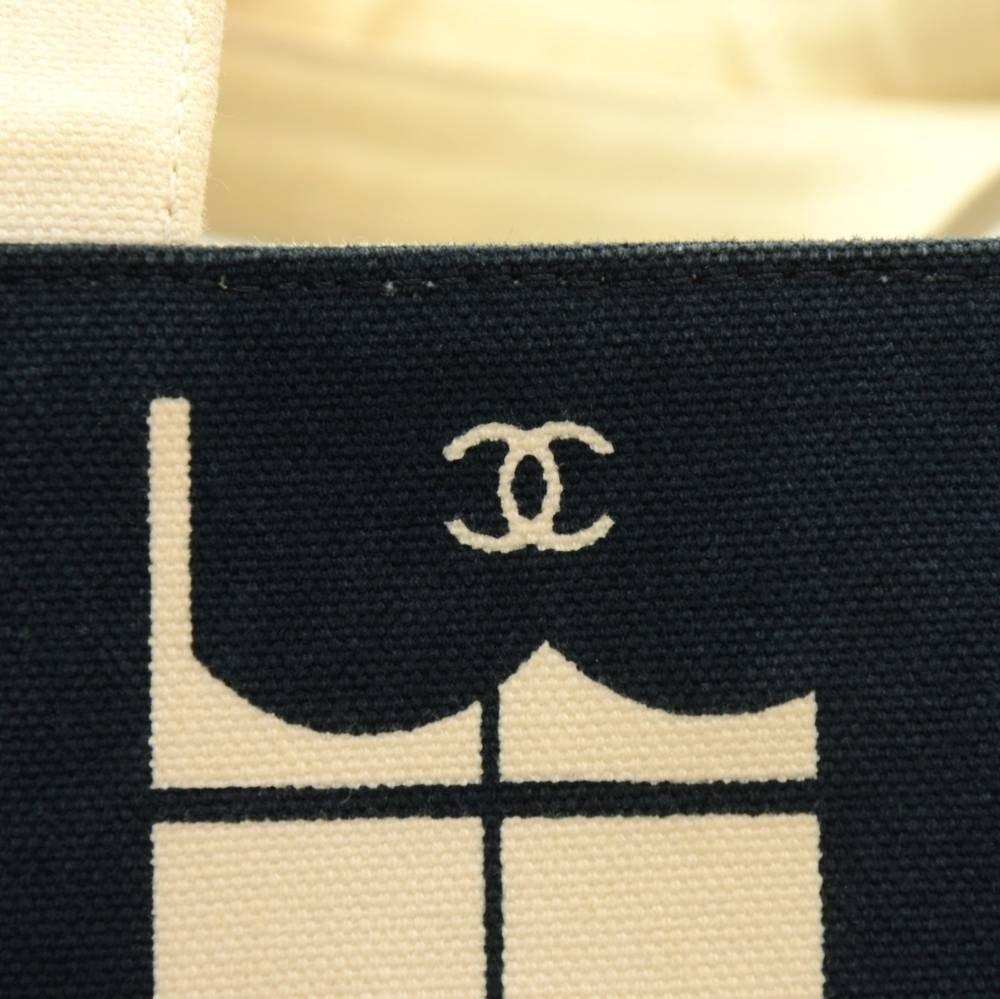 Chanel Windows Lines Black x White Cotton XLarge Tote Hand Bag 4