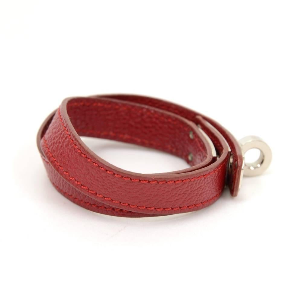 Brown Hermes Kelly Burgundy Leather x Silver Tone Bracelet