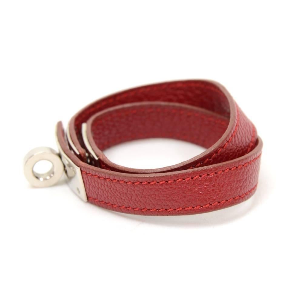 Hermes Kelly Burgundy Leather x Silver Tone Bracelet In Excellent Condition In Fukuoka, Kyushu