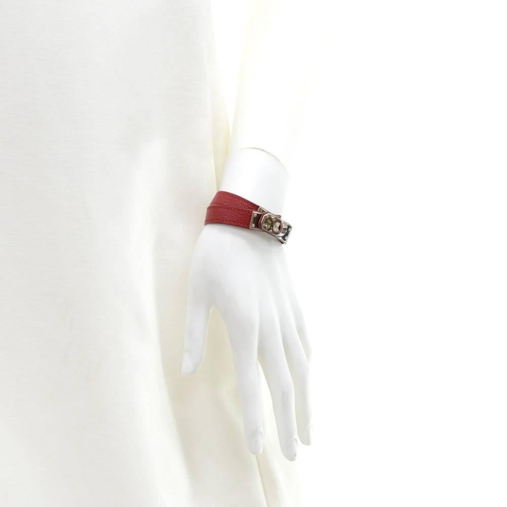 Hermes Kelly Burgundy Leather x Silver Tone Bracelet 1