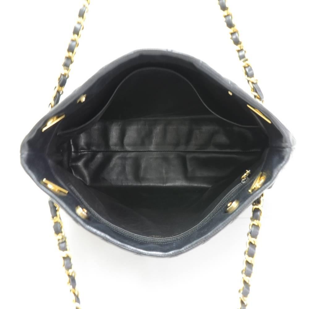 Vintage Chanel Black Lambskin Leather Large Tote Bag 6